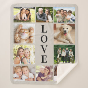 Family Love 10 Photo Collage Taupe Sherpa Deken