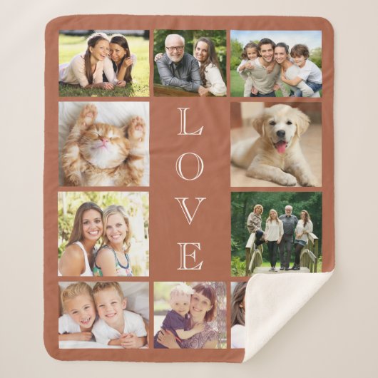Family Love 10 Photo Terracotta Sherpa Deken (Voorkant)