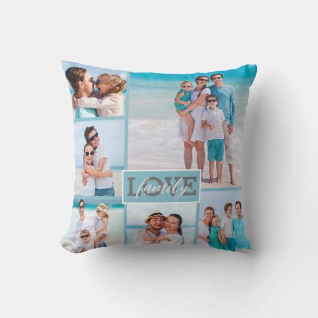 Family Love 6 Foto Beach Blue Modern Kussen (Voorkant)