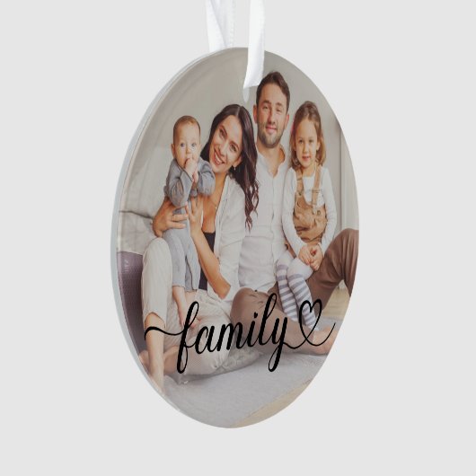 Family Love Black Script Aangepaste foto Ornament (voorkant)