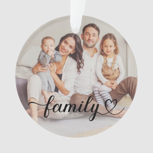 Family Love Black Script Aangepaste foto Ornament (voorkant)