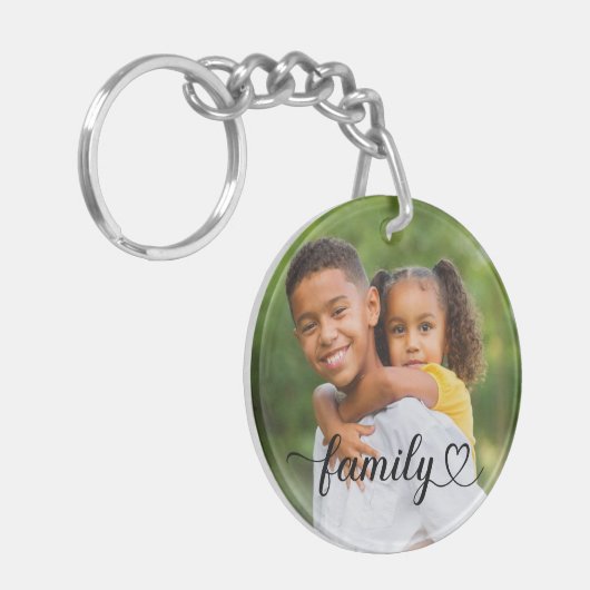 Family Love Black Script Aangepaste foto Sleutelhanger (Voorkant Links)