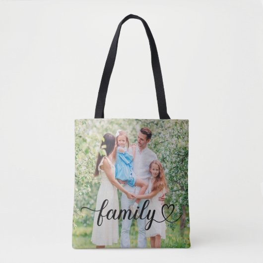 Family Love Black Script Aangepaste foto Tote Bag (Voorkant)