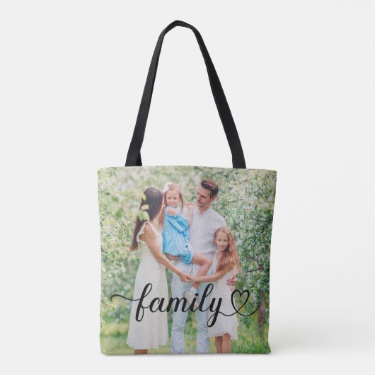 Family Love Black Script Aangepaste foto Tote Bag (Achterkant)