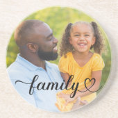 Family Love Black Script Aangepaste foto Zandsteen Onderzetter (Voorkant)