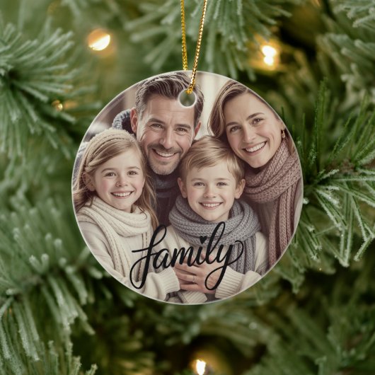Family Love Black Script Custom Photo Ornament (Boom)