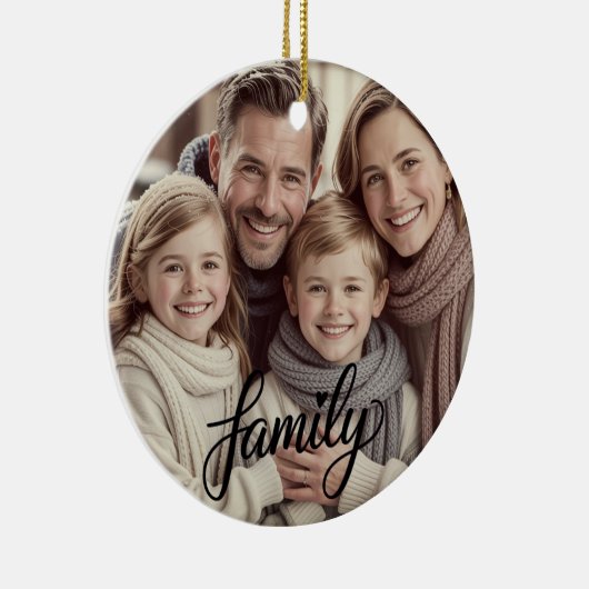 Family Love Black Script Custom Photo Ornament (Rechts)