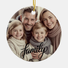 Family Love Black Script Custom Photo Ornament