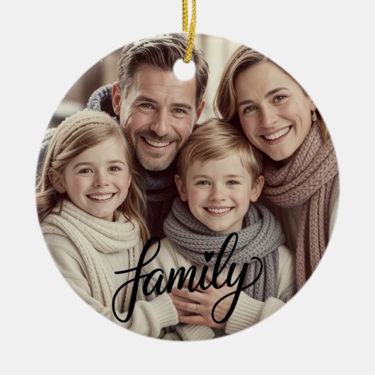 Family Love Black Script Custom Photo Ornament (Voorkant)
