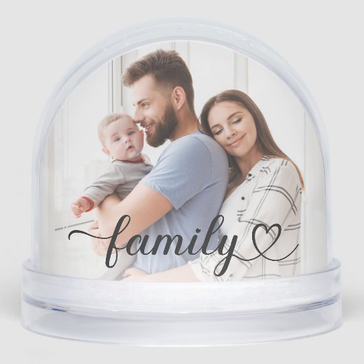 Family Love Black Script Custom Photo Sneeuwbol (Voorkant)