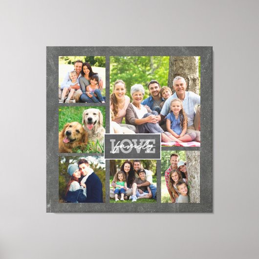 Family Love Custom Photo Collage Modern Chalkboard Canvas Afdruk (Voorkant)
