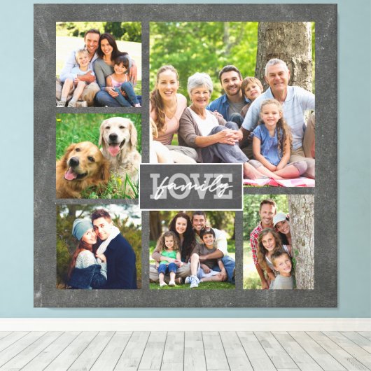 Family Love Custom Photo Collage Modern Chalkboard Canvas Afdruk (Insitu (Houten vloer))