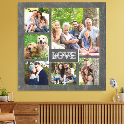 Family Love Custom Photo Collage Modern Chalkboard Canvas Afdruk (Insitu (Woonkamer))