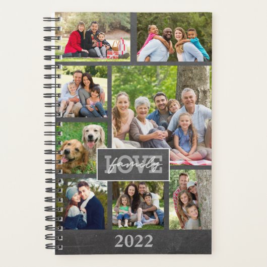 Family Love Custom Photo Collage Modern Chalkboard Planner (Voorkant)