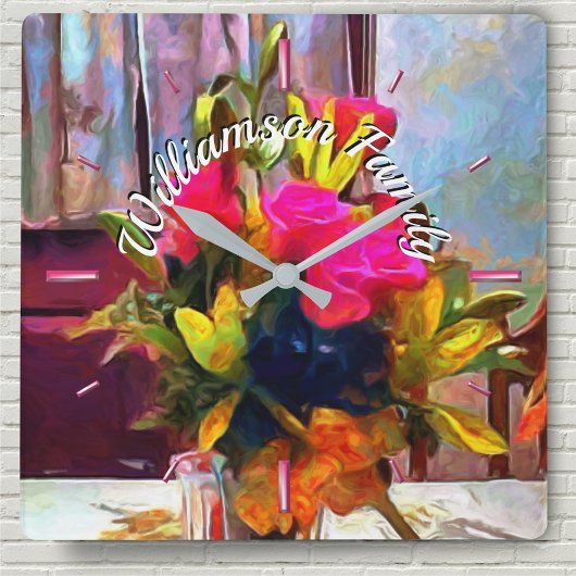Family Love Flowers PM0001 Vierkante Klok
