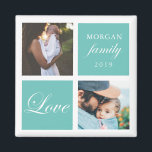 Family Love | Gepersonaliseerd fotomagneet Magneet<br><div class="desc">Het kleurenpalet van het deeg twee foto aangepaste fotomagneet met elegant manuscript "liefde"en "familie"en uw eigen monogram en datum. Een prachtig persoonlijk decor-accent thuis of een cadeau voor je vrienden en familie</div>