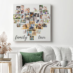 Family Love Heart Shaped 36 Photo Collage Canvas P Afdruk