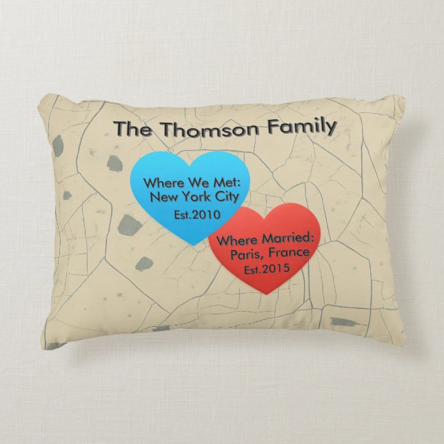 Family Love Journey Pillow – Personalized Map Hear Accent Kussen (Voorkant)