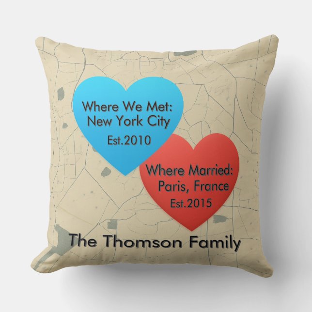 Family Love Journey Pillow – Personalized Map Hear Kussen (Voorkant)