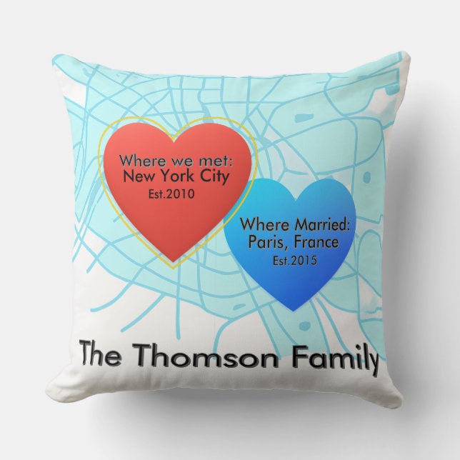 Family Love Journey Pillow – Personalized Map Hear Kussen (Voorkant)