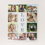 Family Love Multi-Photo Collage Modern Legpuzzel<br><div class="desc">Een foto-collage-keepaardpuzzel is perfect voor familiespelletjes. U kunt zich met tien familiefoto's personaliseren. "LOVE" wordt verticaal onderaan het midden geschreven.</div>