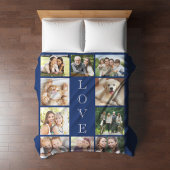 Family Love Multi-Photo Collage Personalized Blue Sherpa Deken