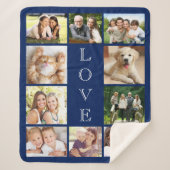Family Love Multi-Photo Collage Personalized Blue Sherpa Deken (Voorkant)