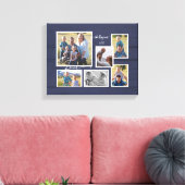 Family Love Navy Wood 6 Fotografie Collage Script Canvas Afdruk (Insitu (Woonkamer))
