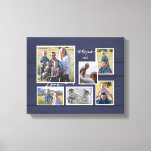 Family Love Navy Wood 6 Fotografie Collage Script Canvas Afdruk