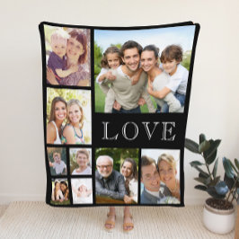 Family Love Photo Collage Black Fleece Deken