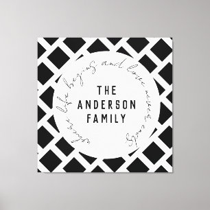 Family Love Quote Modern Black en White Canvas Pr Afdruk