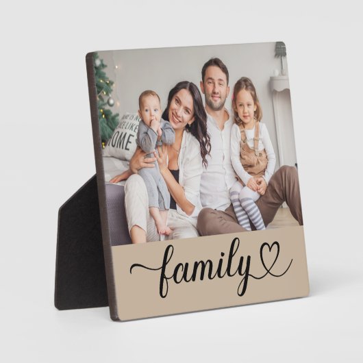 Family Love Script Custom Gray Beige Photo Fotoplaat (Voorkant)