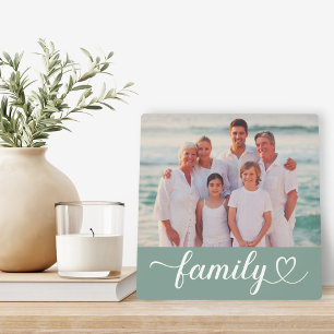 Family Love Script Custom Gray Green Photo Fotoplaat