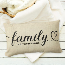 Family Love Script Rustic Linen Custom Monogram Kussen