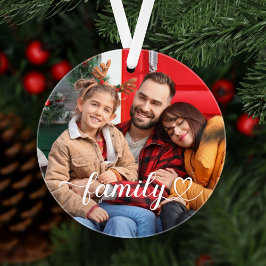Family Love White Script Aangepaste foto Ornament
