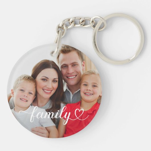 Family Love White Script Aangepaste foto Sleutelhanger (Achterkant)