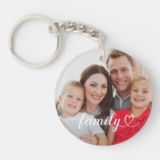 Family Love White Script Aangepaste foto Sleutelhanger (Voorkant)
