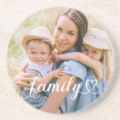 Family Love White Script Aangepaste foto Zandsteen Onderzetter (Voorkant)