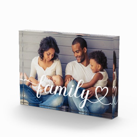Family Love White Script Custom Horizontal Fotoblokken (Rechts)