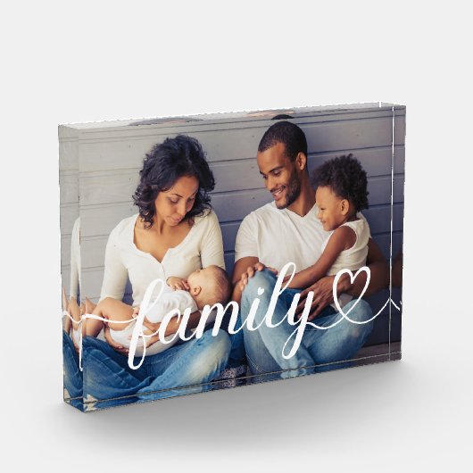 Family Love White Script Custom Horizontal Fotoblokken (Links)