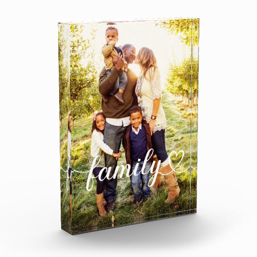 Family Love White Script Custom Verticaal Fotoblokken (Links)