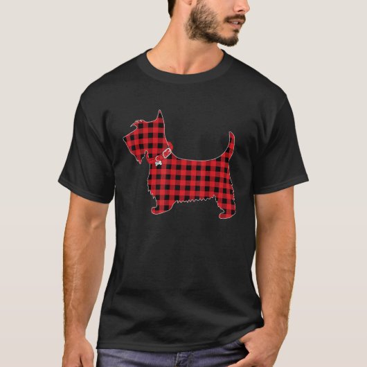 Family Matching Buffalo Plaid Scottie Dog Christma T-shirt (Voorkant)