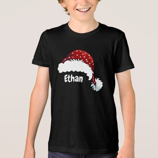 Family Matching Christmas Santa Hat Custom Name Tri-Blend Shirt (Voorkant)
