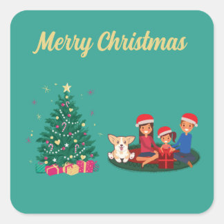 FAMILY MERRY CHRISTMAS VIERKANTE STICKER