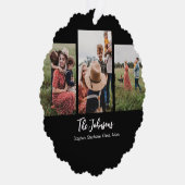 Family Modern Script Black 3 Photo Ornament Kaart (Rechts)