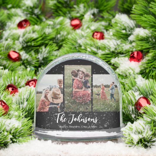 Family Modern Script Black 3 Photo Sneeuwbol (Kerstmis)