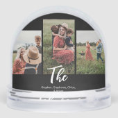 Family Modern Script Black 3 Photo Sneeuwbol (Achterkant)