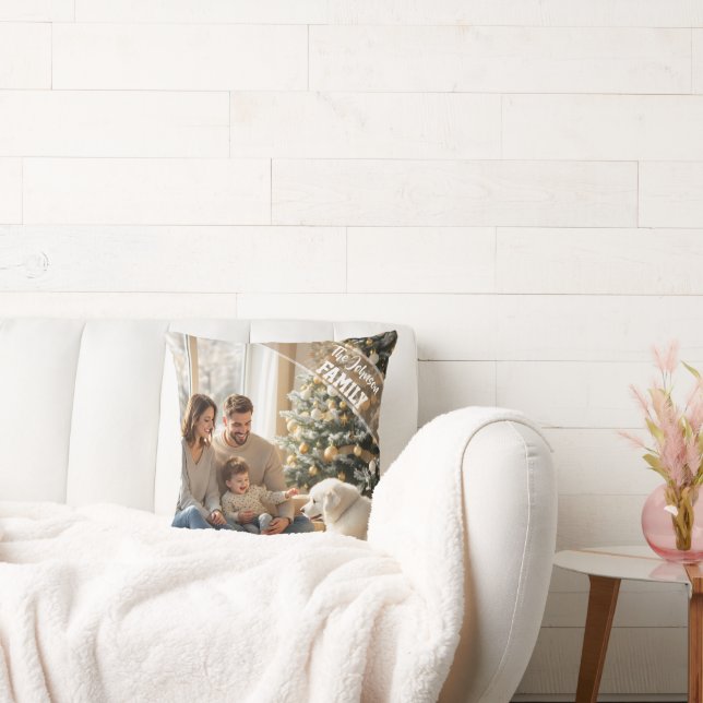 Family modern script Text Overlay with Two Photos Kussen (Bank)