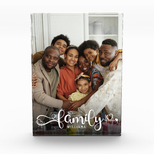 FAMILY Moderne Simple Hearts Love Script Fotoblokken (Voorkant)