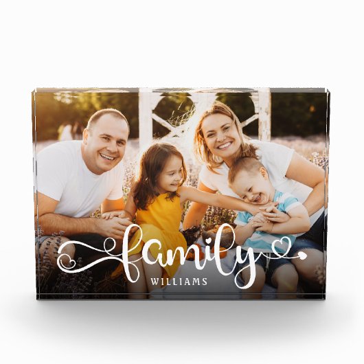 FAMILY Moderne Simple Hearts Love Script Fotoblokken (Voorkant)